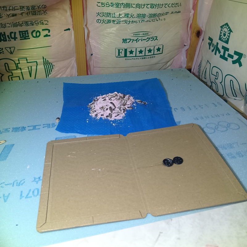 殺鼠剤と粘着シートを設置した様子