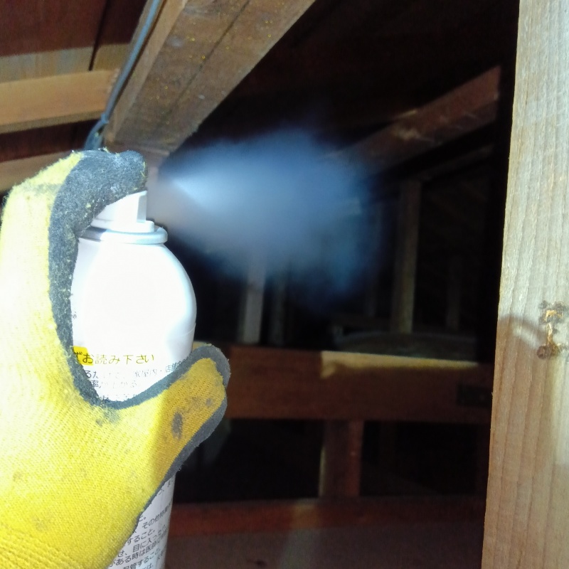 忌避スプレーを散布