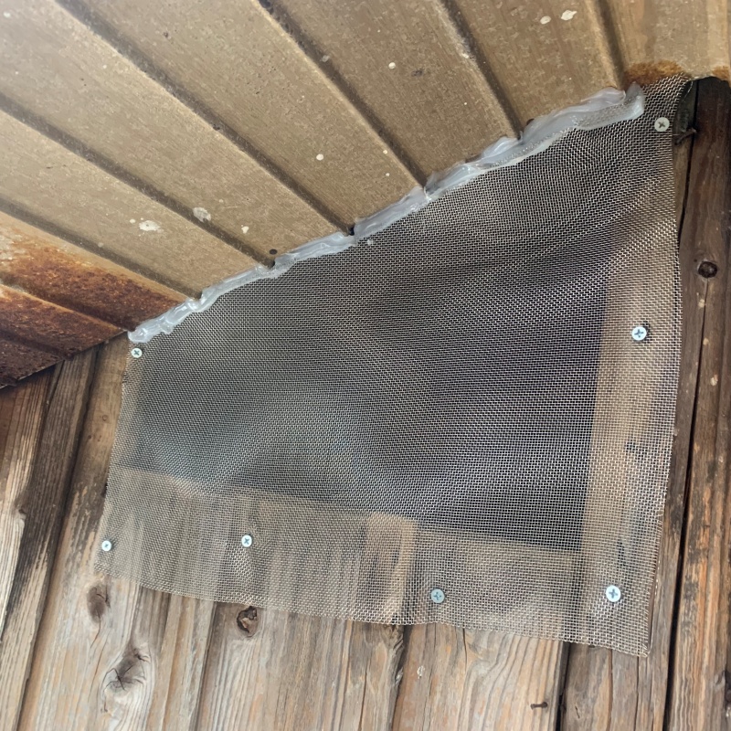 外壁の穴をネットで封鎖