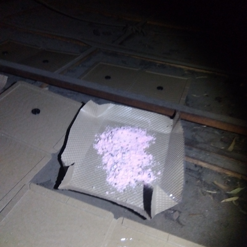 殺鼠剤のまわりに粘着シートを敷き詰めた様子