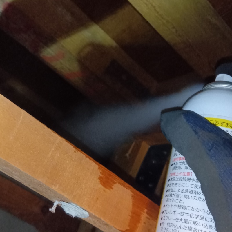 天井裏に忌避スプレーを散布