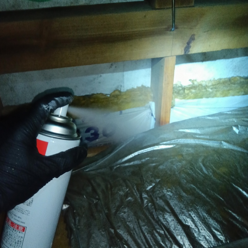 天井裏に殺虫剤をスプレー