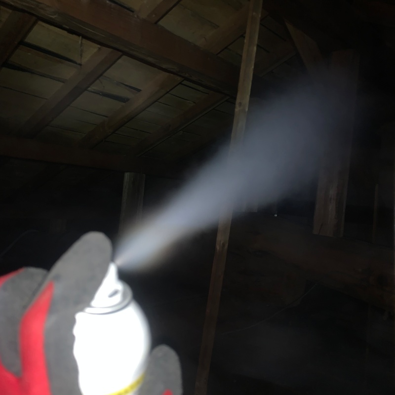 屋根裏に忌避スプレーを散布