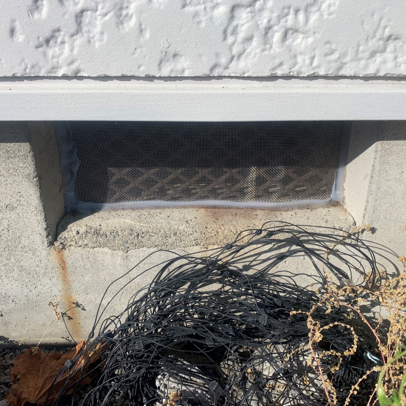 床下換気口をネットとパテで封鎖