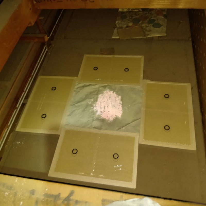 殺鼠剤のまわりに粘着シートを敷き詰めた様子