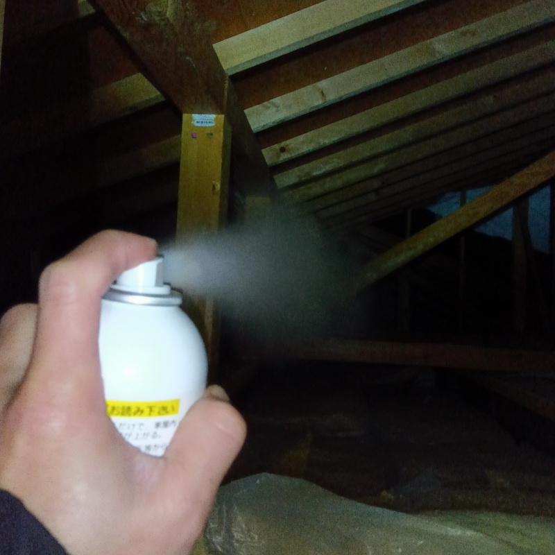 天井裏に忌避スプレーを散布