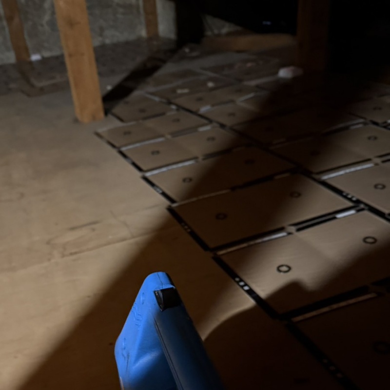 屋根裏に粘着シートを敷き詰めた様子