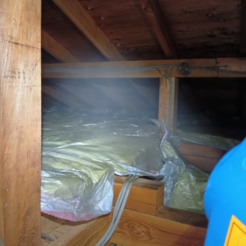 清掃後に噴霧器で除菌剤を散布