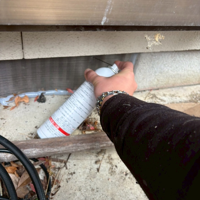 床下換気口から忌避剤をスプレー