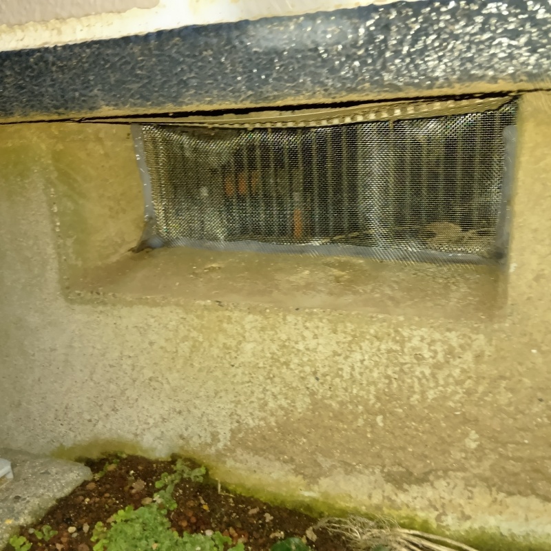 床下換気口をネットとパテで封鎖