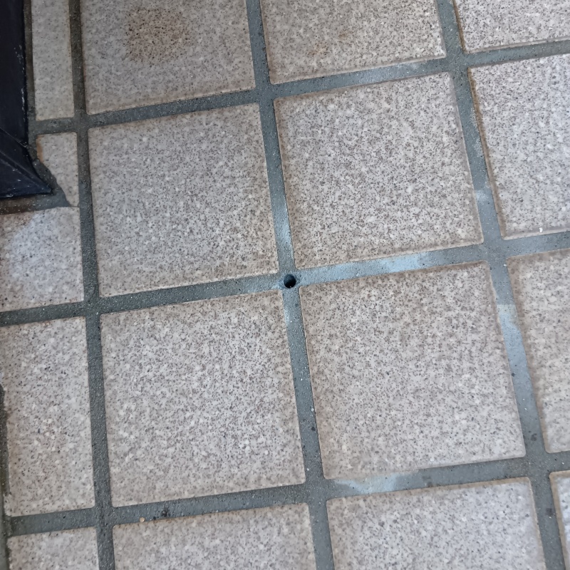 玄関床のタイルの目地から防蟻剤を注入