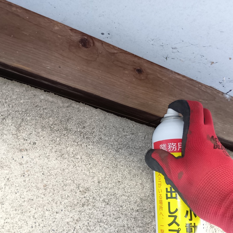 基礎のすき間から忌避剤をスプレー