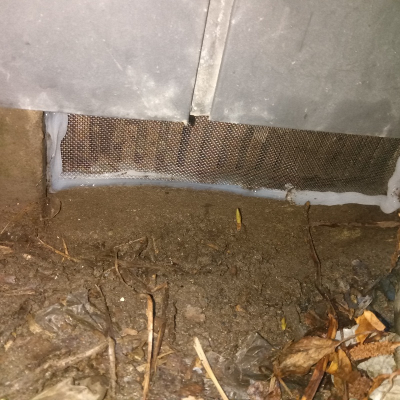 床下換気口をネットとパテで封鎖