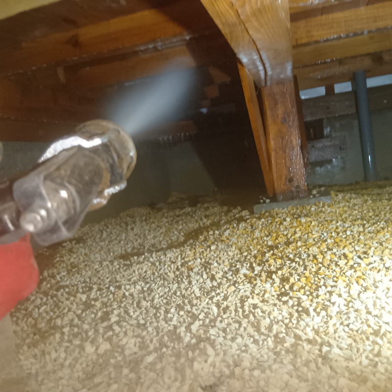 床下木材に防蟻剤を散布