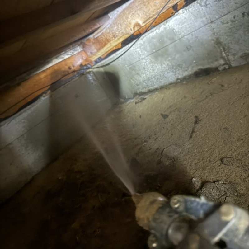 床下の木材にシロアリ駆除剤を散布