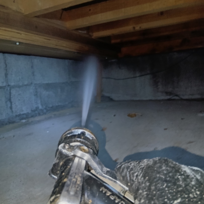 床下の木材にシロアリ駆除剤を散布