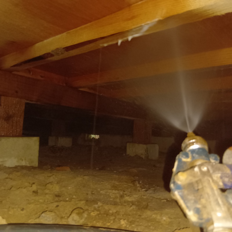 床下木材にシロアリ駆除剤を散布