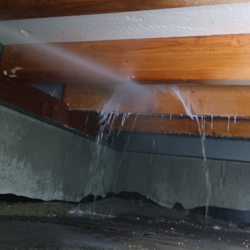 床下の木材にシロアリ駆除剤を散布