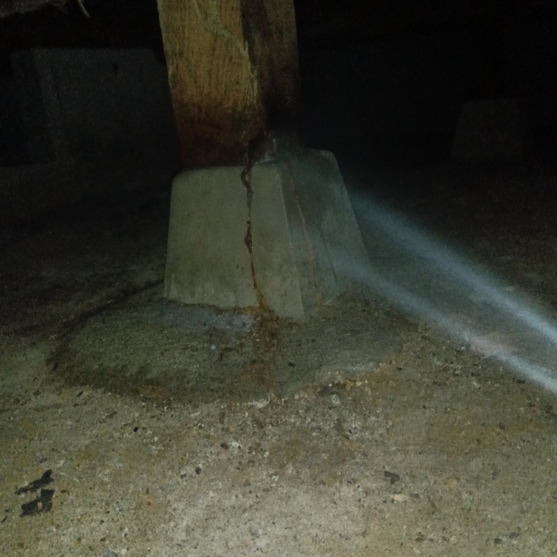 束石まわりにシロアリ駆除剤を散布