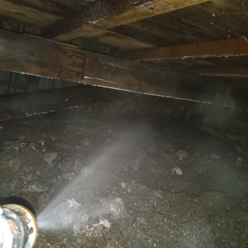 地面にシロアリ駆除剤を散布