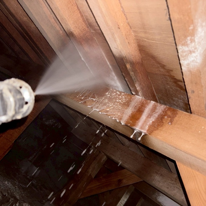 床下木材にシロアリ駆除剤を散布