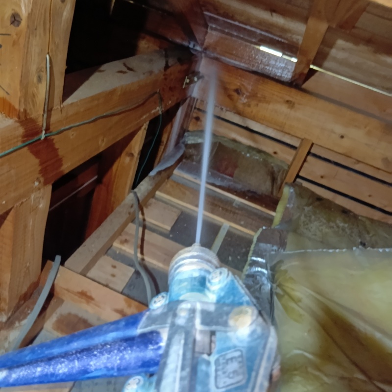 屋根裏にシロアリ駆除剤を散布