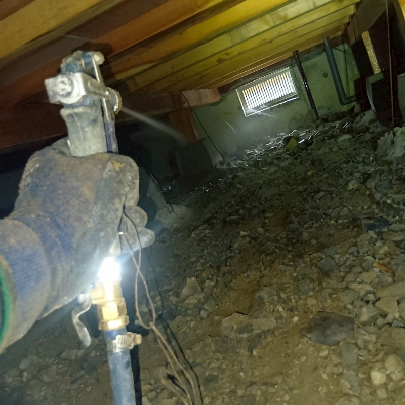 床下の地面にシロアリ駆除剤を散布