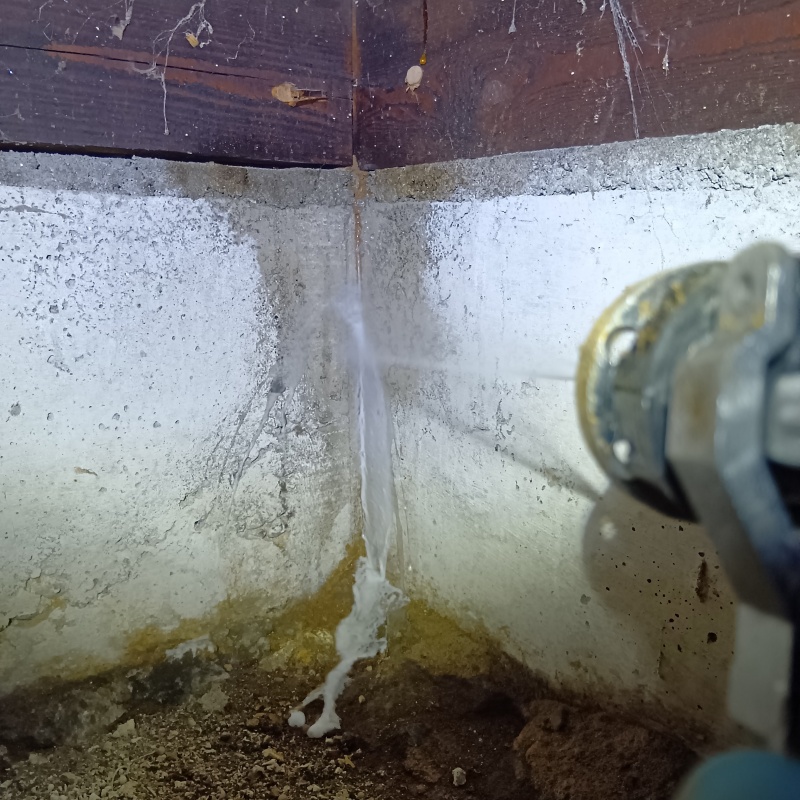 床下の基礎部分にシロアリ駆除剤を散布