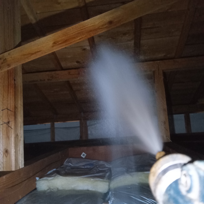 屋根裏にシロアリ駆除剤を散布