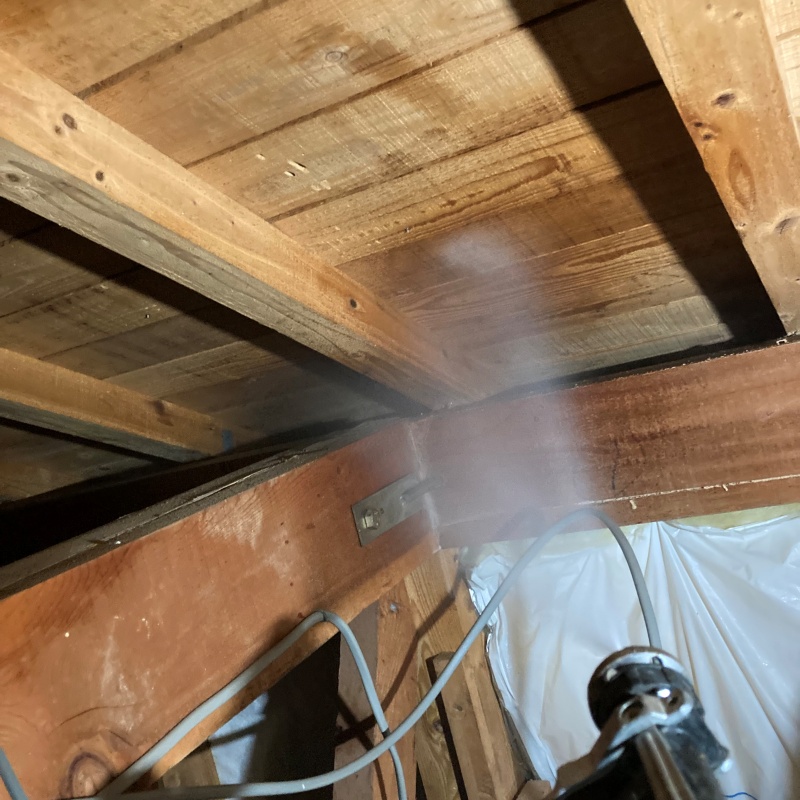 屋根裏にシロアリ駆除剤を散布