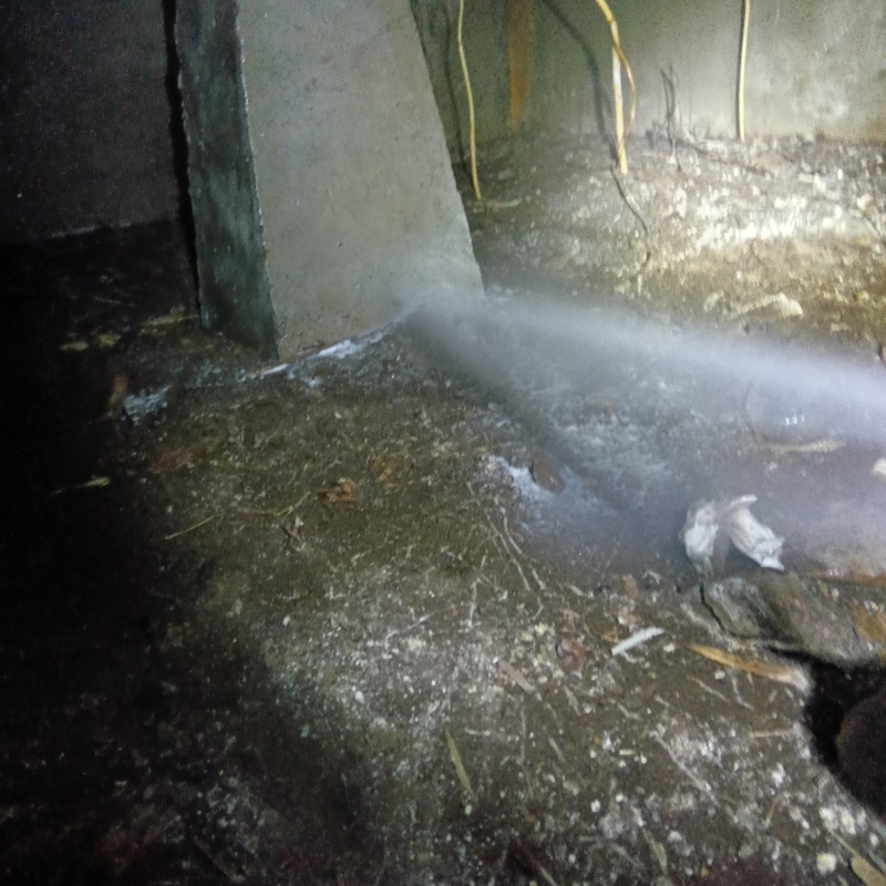 地面にシロアリ駆除剤を散布