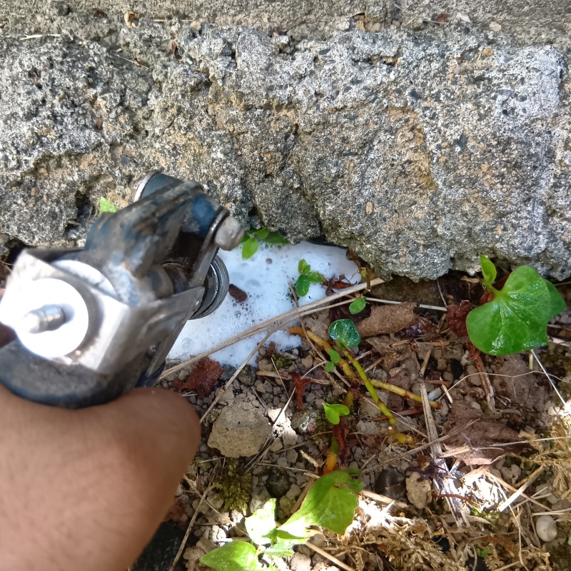 建物外周の土壌にシロアリ駆除剤を散布