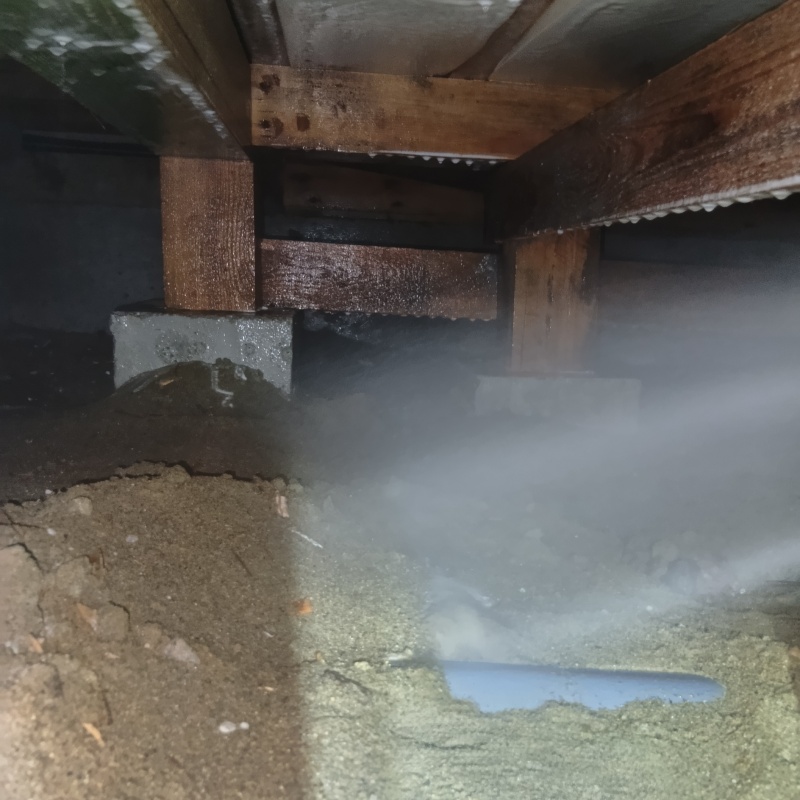 地面にシロアリ駆除剤を散布