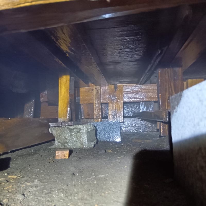 基礎にシロアリ駆除剤を散布した様子