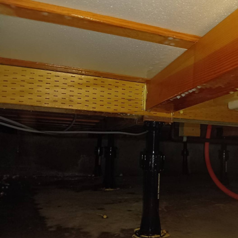 床下の木材に防蟻剤を散布した様子