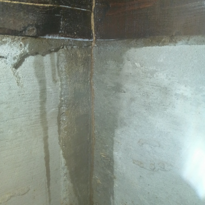 蟻道のある床下の基礎部分にシロアリ駆除剤を散布した様子