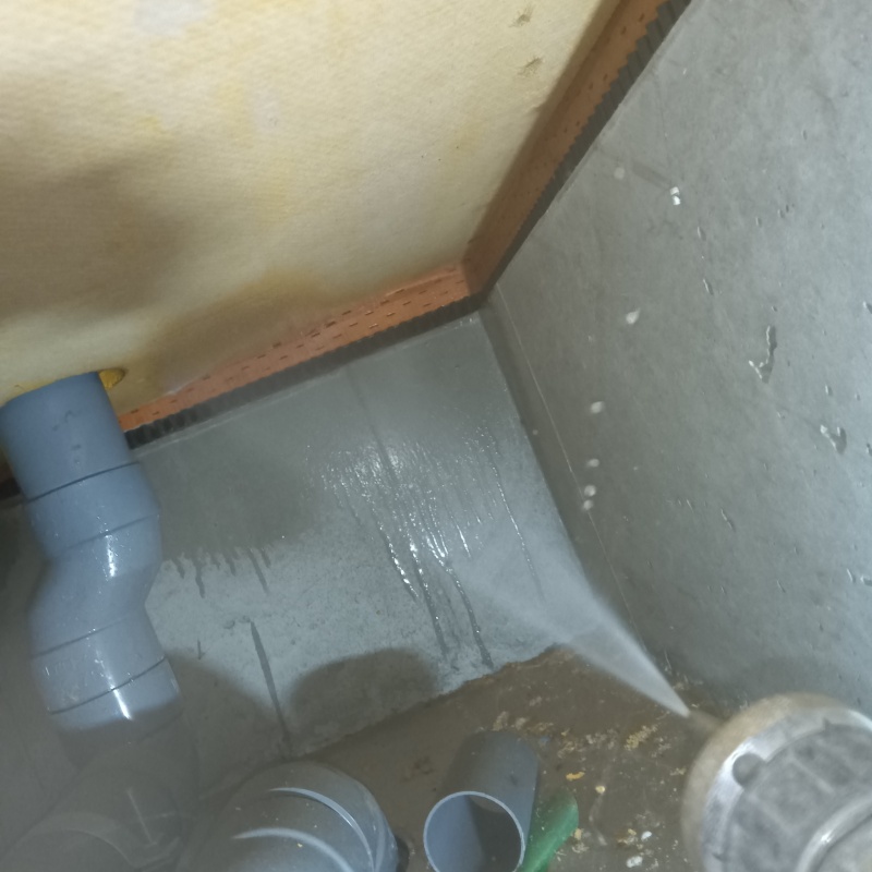 床下の木材に防蟻剤を散布する様子