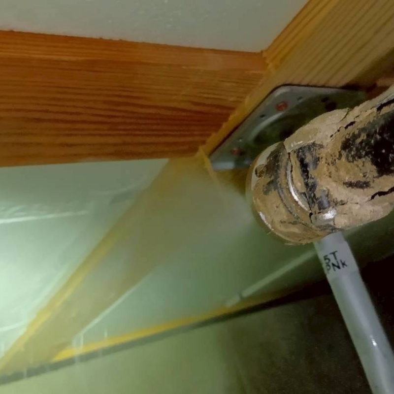 床下の木材に防蟻剤を散布する様子