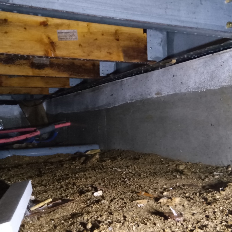 床下の土壌にシロアリ駆除剤を散布する様子