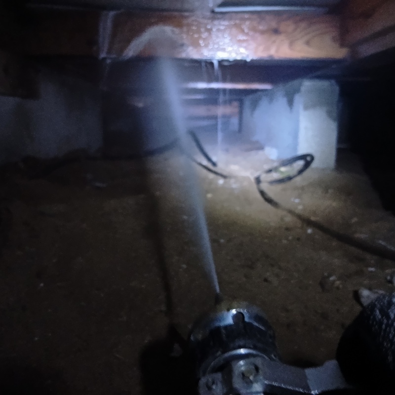 床下の木材にシロアリ駆除剤を散布