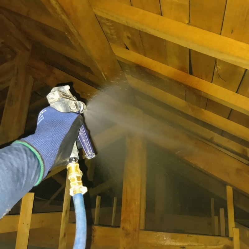 屋根裏にシロアリ駆除剤を散布
