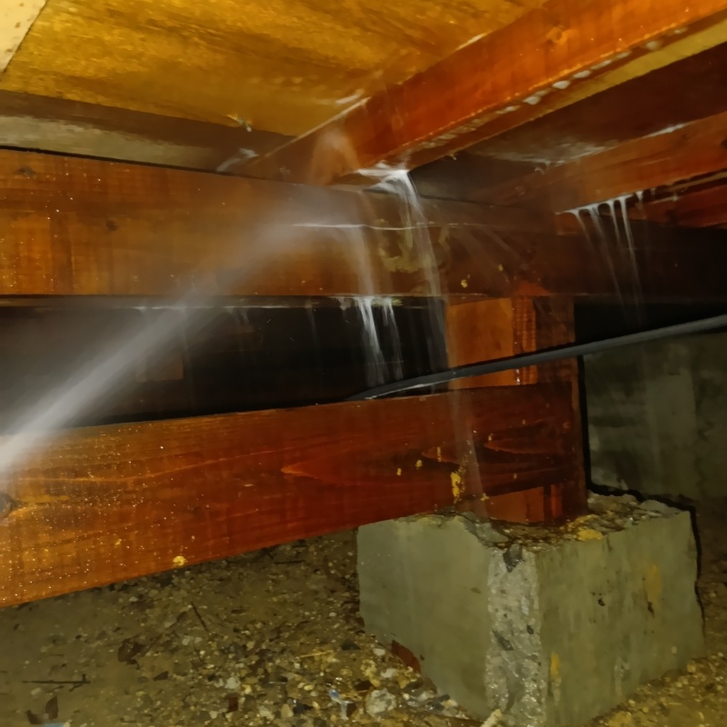 床下の木材に防蟻剤を散布