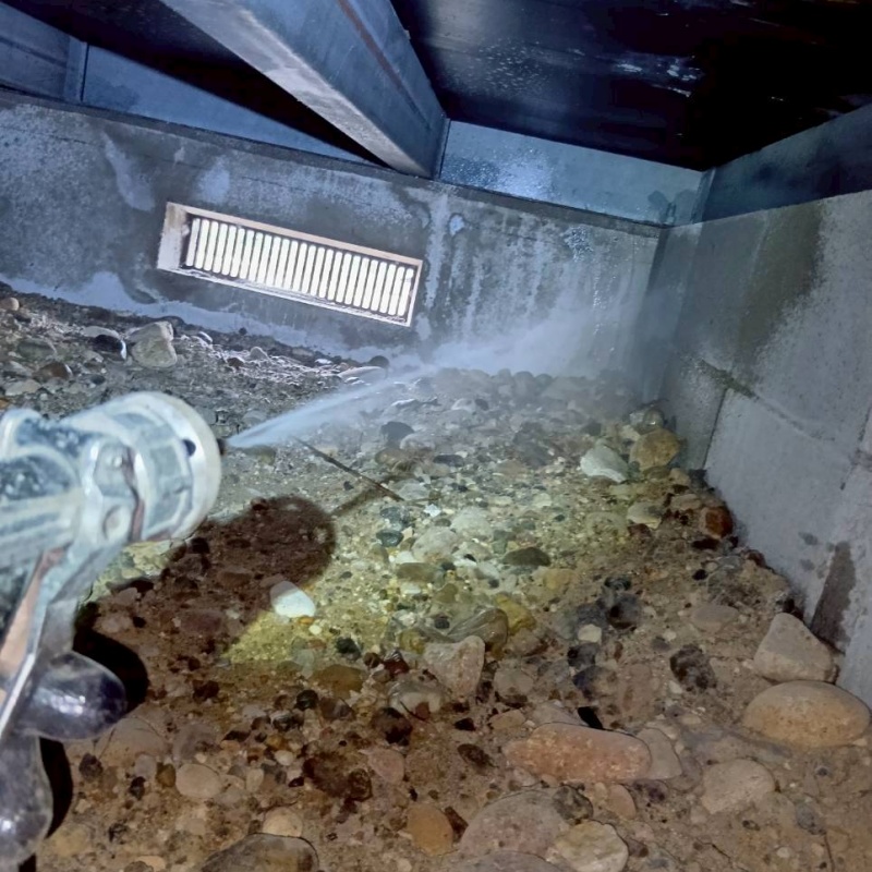 床下の基礎部分にシロアリ駆除剤を散布