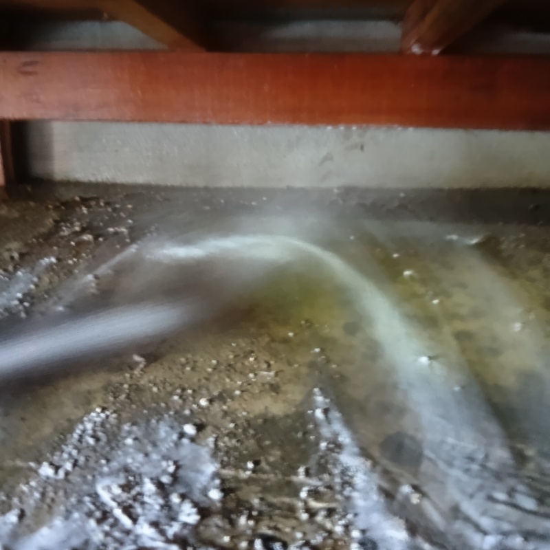 床下の地面にシロアリ駆除剤を散布