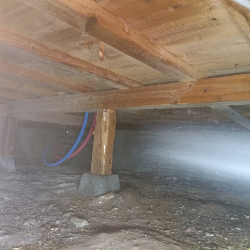 床下木材にシロアリ駆除剤を散布