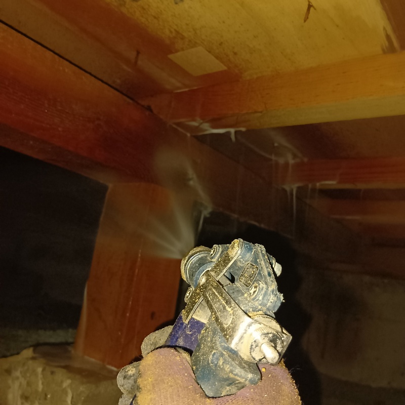 床下木材にシロアリ駆除剤を散布