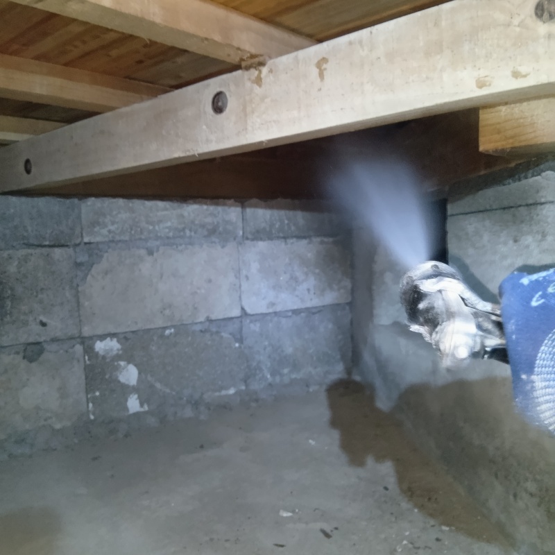 床下木材にシロアリ駆除剤を散布