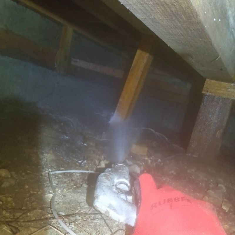 地面にシロアリ駆除剤を散布