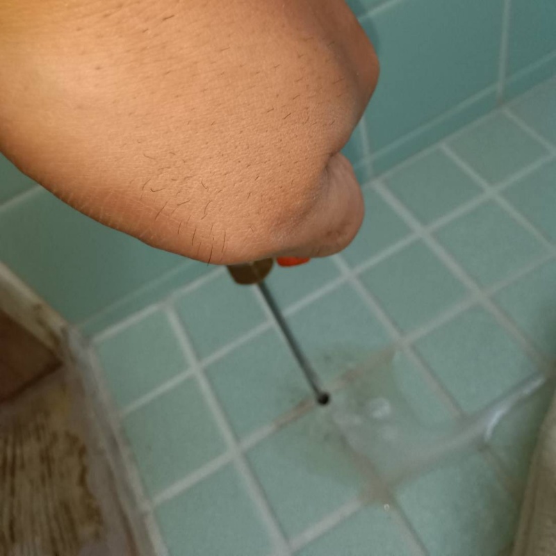 浴室床の目地からシロアリ駆除剤を注入