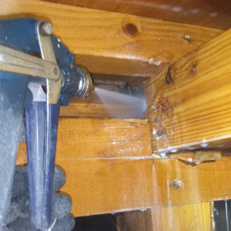 床下木材にシロアリ駆除剤を散布